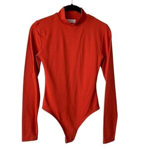 Aritzia Babaton Contour Mockneck Longsleeve Bodysuit Snap Closure Orange Small